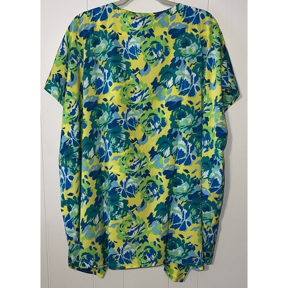 C Wonder Short Sleeve Topper Size 0X Green Yellow Floral Open Front - Picture 2 of 4